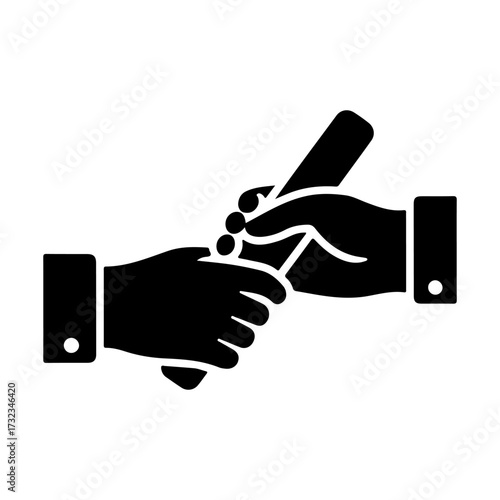 Minimalist Flat Vector Icon of Hands Passing Baton in Exchange