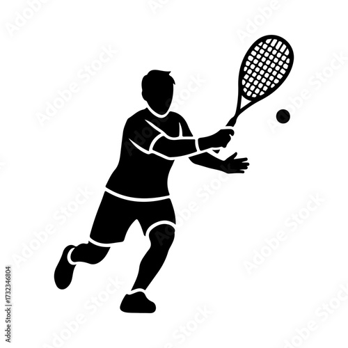 Black Silhouette Vector Graphic of Racket Sport Player in Action