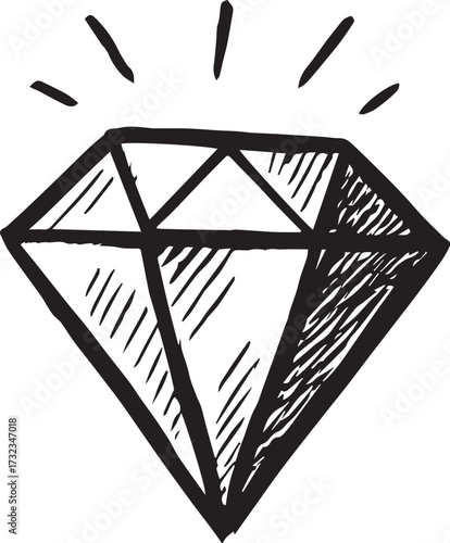 Radiant Gem: A hand-drawn illustration of a sparkling diamond, embodying brilliance and value, with delicate linework and a touch of artistic flair.