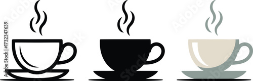 Black and white coffee cup vector logo with steam – minimal cafe icon design for menu and branding
