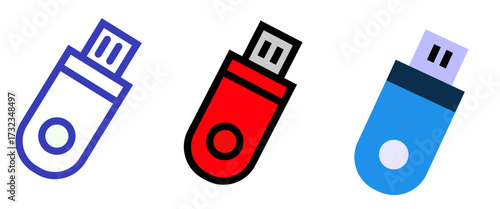 Set of vector illustrations of USB in flat style.