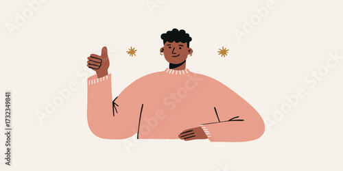 A vector illustration captures a person giving a thumbs up, embodying positivity and approval, suitable for conveying support and satisfaction.