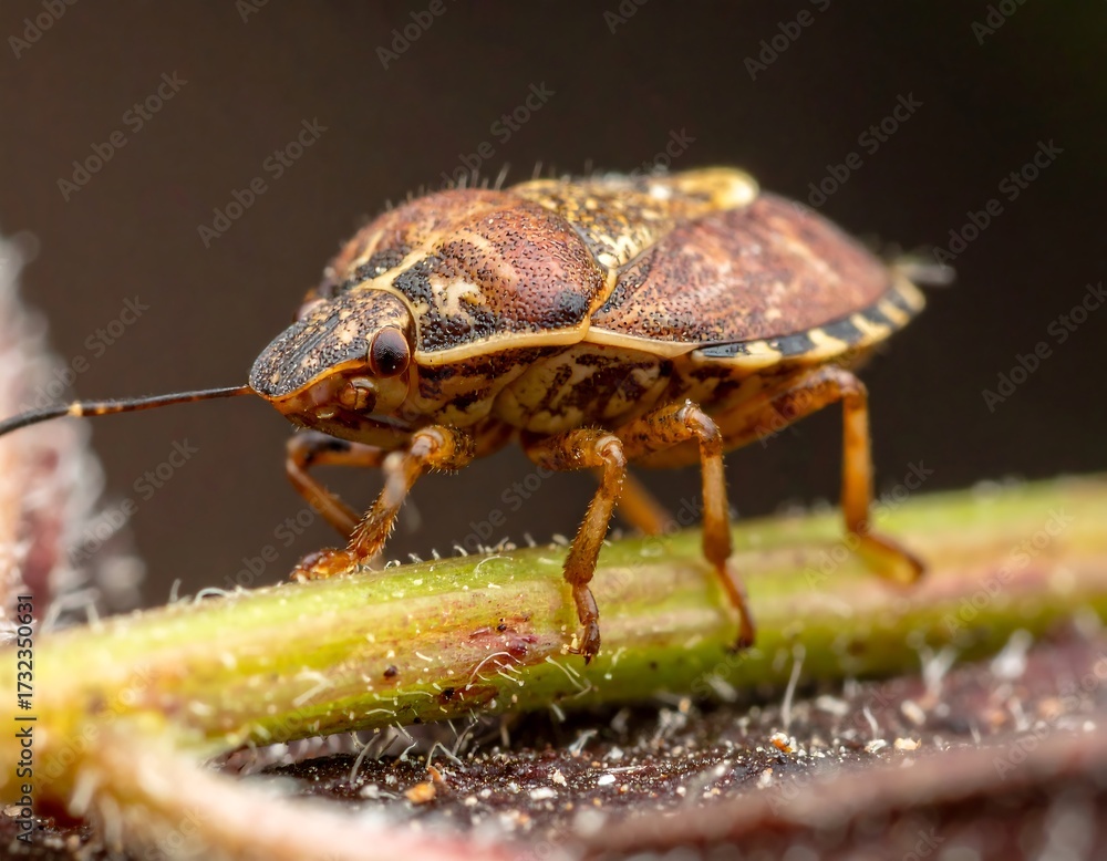 Naklejka premium Close-up of a brown insect on a stem