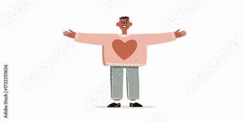 An illustration of a person spreading love and happiness through an open embrace, radiating warmth and positivity.