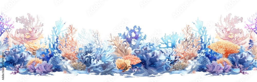 Naklejka premium Underwater Reef Watercolor Illustration for Backgrounds and Patterns