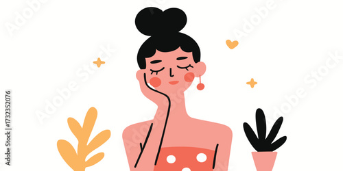 A serene illustration depicting a woman in a moment of contemplation, surrounded by floral elements, capturing a sense of inner peace and tranquility.
