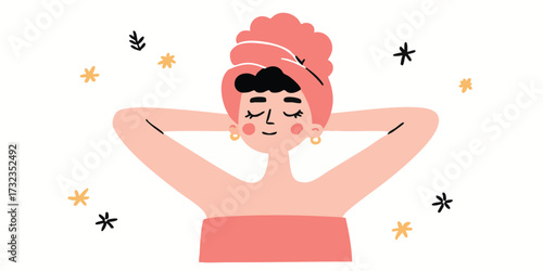 A relaxed person enjoying the spa treatment wrapped in a towel, a serene and tranquil experience illustrated in vector style. 