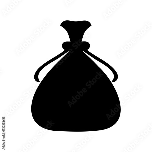 Mysterious black sack isolated against white background filled with hidden contents