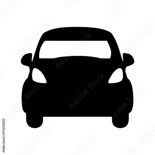 Black silhouette of a compact car viewed from the front perspective
