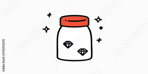 A stylized illustration of a jar containing diamonds. a unique view, the artwork features a captivating contrast between simplicity and luxury. the jar, a symbol of containment.