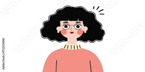 A charming illustration of a woman in glasses. She exudes a friendly and approachable vibe.