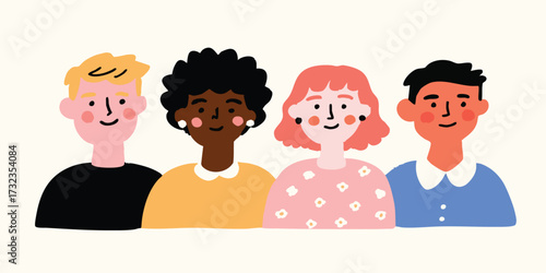 A charming illustration of a diverse group of smiling individuals, conveying a sense of unity and inclusion. The artwork highlights the beauty of diversity and human connection.