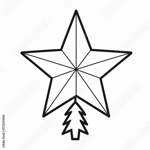 Scalable vector illustration of a star topper with a christmas tree outline silhouette white background