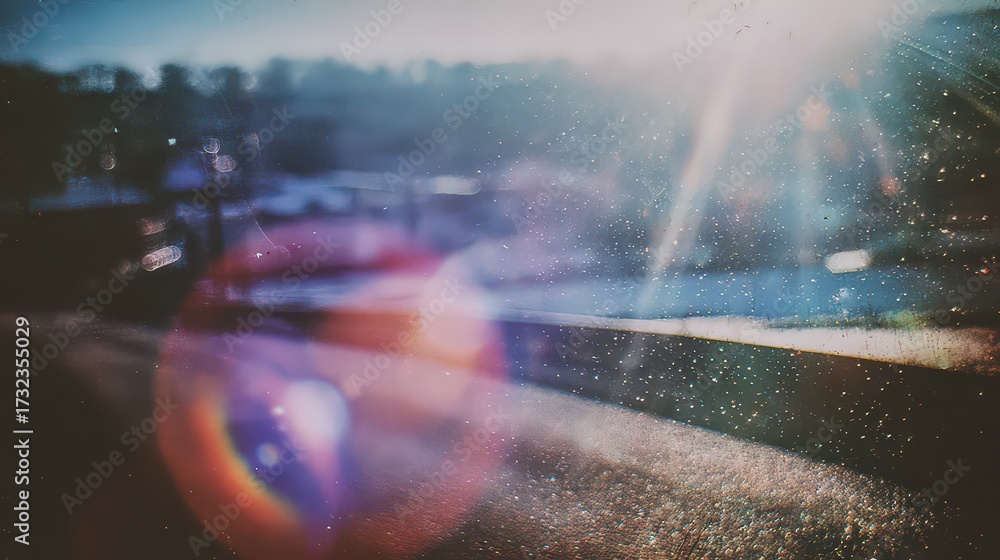 Fototapeta premium Abstract Colorful Glittering Landscape View Through Lens Flare