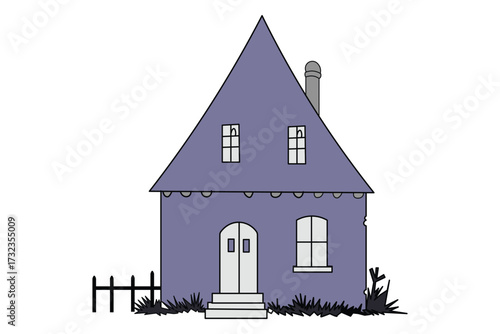 spooky haunted house with two windows and a pointed roof scary