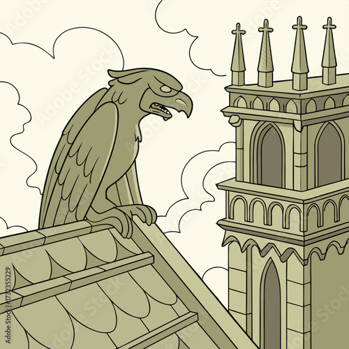 Gargoyle Perched on a Castle Roof