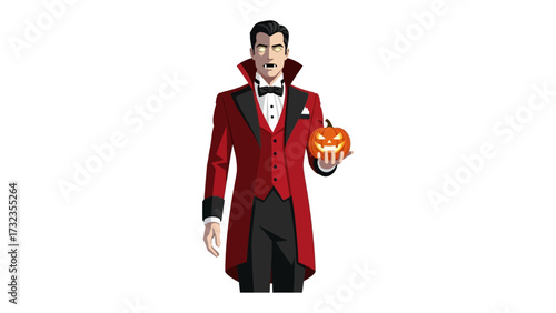 Halloween Silhouette: A sinister silhouette of a vampire figure, holding an illuminated jack o' lantern, evokes a thrilling, spooky ambiance, filled with excitement and intrigue