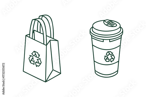 Eco Packaging Mockup with Minimal Line Outlines