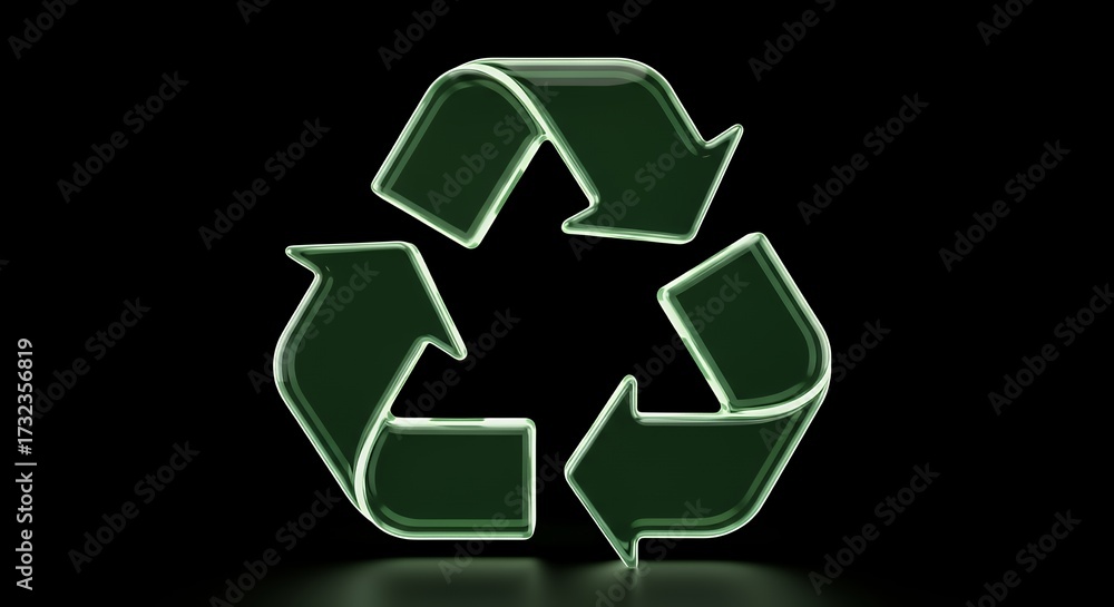 Obraz premium Green Recycle Symbol Neon Light on Dark Background for Environmental Awareness