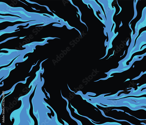 radial flame ,black background surrounded by fire