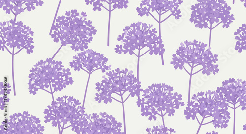 Light purple floral pattern with round clusters on thin stems