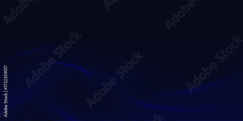 Abstract glowing wave lines on dark blue background. Dynamic wave pattern. Modern flowing wavy lines. Futuristic technology concept. Suit for banner, poster, cover, brochure, flyer, website