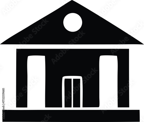 Classic building silhouette simple icon representation monumental architecture entrance facade columns roof detail