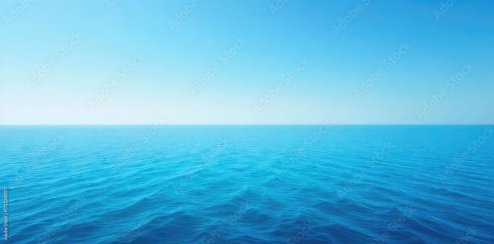 Obraz premium Vast, tranquil ocean stretching to the hazy horizon line under a clear blue sky Perfect for travel, serenity, and nature themes A calming seascape image , peaceful, coast