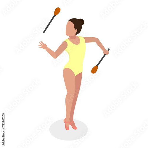 3D Isometric Flat Vector Set of Athletic Gymnastics, Sport Competitions. Item 2
