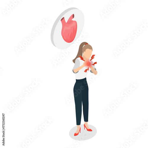 3D Isometric Flat Vector Illustration of Heart Attack, Cardiac Failure. Item 4