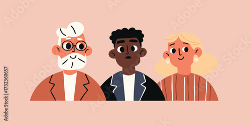 A vibrant illustration showcases a diverse group of people, capturing their unique expressions and individual styles. Their joyful, positive attitudes are highlighted against a soft.