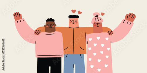 Embrace the power of connection with a heartwarming illustration, a beautiful illustration captures the essence of friendship, support, and affection. a display of inclusivity. 