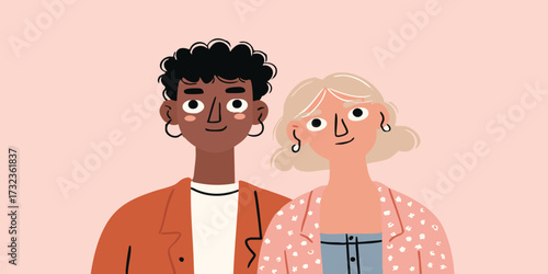 Two individuals in stylish attire, standing side by side. the heartwarming scene, bathed in gentle tones, underscores the value of companionship.