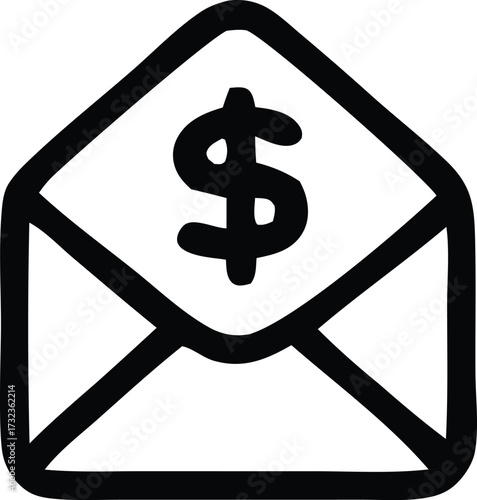 Hand drawn envelope with dollar sign symbolizing financial transaction money transfer and payment communication