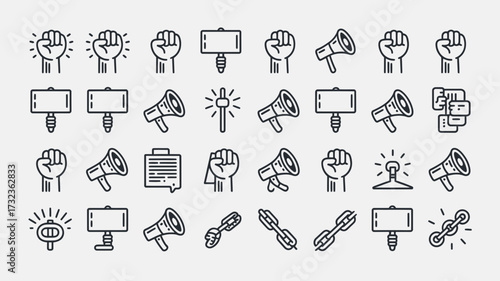 Collection of hand-drawn protest icons vector illustration scalable eps for declarative use silhouette white background