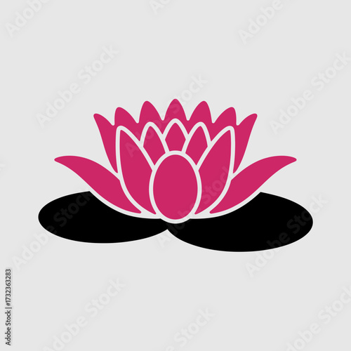 Scalable vector silhouette icon of a beautiful pink water lily flower with green leaves silhouette white background