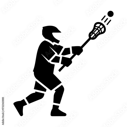 Flat Vector Lacrosse Player Silhouette Shooting Ball Icon Design
