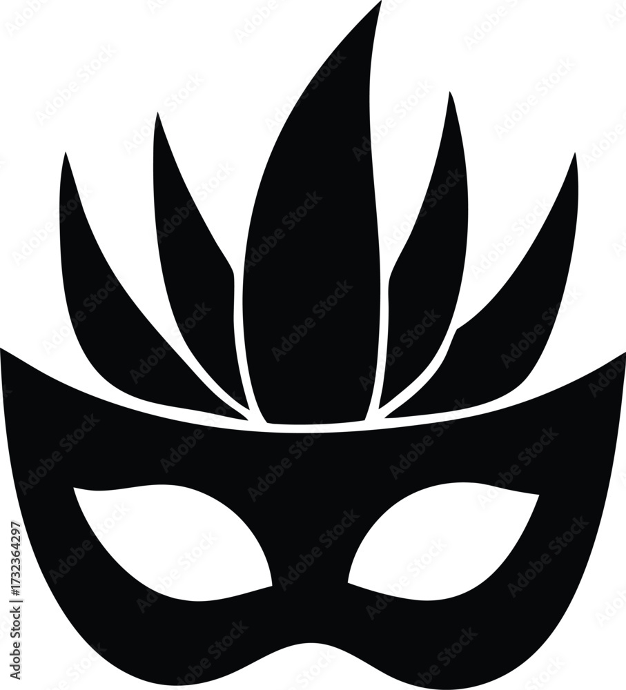 Obraz premium Elegant black masquerade mask icon silhouette decorative feathers celebratory party festive accessory symbol