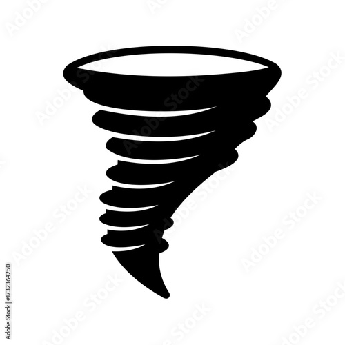 Stylized black and white image depicting a tornado funnel cloud illustration