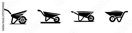 Modern Minimalist Wheelbarrow Icon, Flat Silhouette of a Farm Tool Vector for Agriculture Illustration Design
