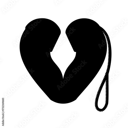Black and White Pillow Shape, Forming a Heart Silhouette with String