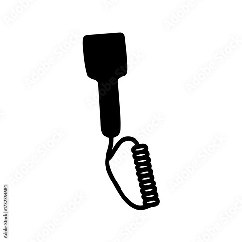 Black silhouette of a vintage telephone handset with coiled cord design