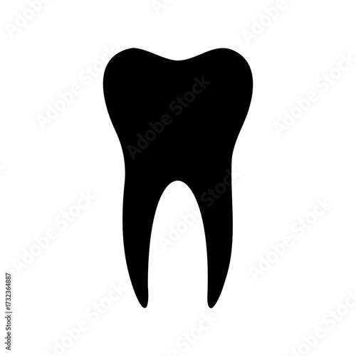 Illustration of an anatomically accurate black human molar tooth with white background