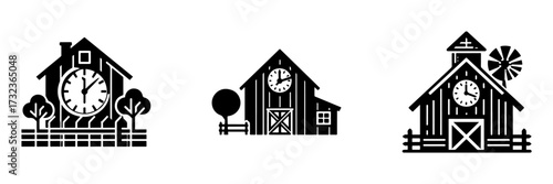 Modern Minimalist Farmhouse Clock Icon, Flat Silhouette of a Rustic Timepiece Vector for Home Illustration Design