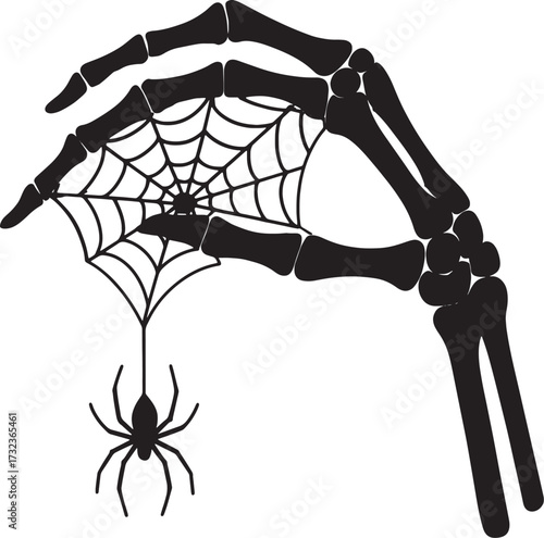 Skeletal Hand Silhouette Holding Spider Web