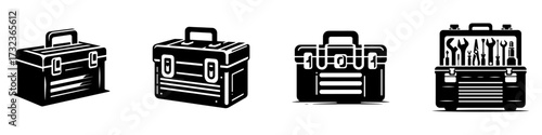 Modern Minimalist Toolbox Icon, Flat Silhouette of a Handy Storage Vector for Workshop Illustration Design