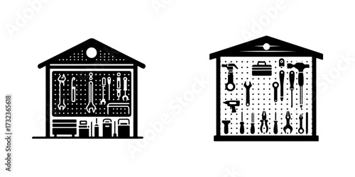 Modern Minimalist Garage Workbench Icon, Flat Silhouette of a Handy Furniture Vector for Workshop Illustration Design