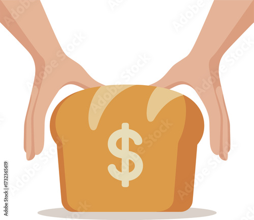 Illustration of hands shielding a loaf of bread with a dollar sign
