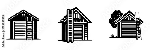 Modern Minimalist Garage Ladder Icon, Flat Silhouette of a Handy Tool Vector for Workshop Illustration Design