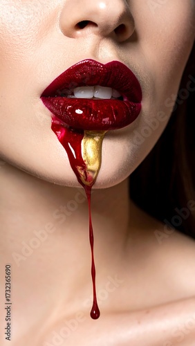 Wallpaper Mural Close-up of woman's dripping red and gold lips Torontodigital.ca